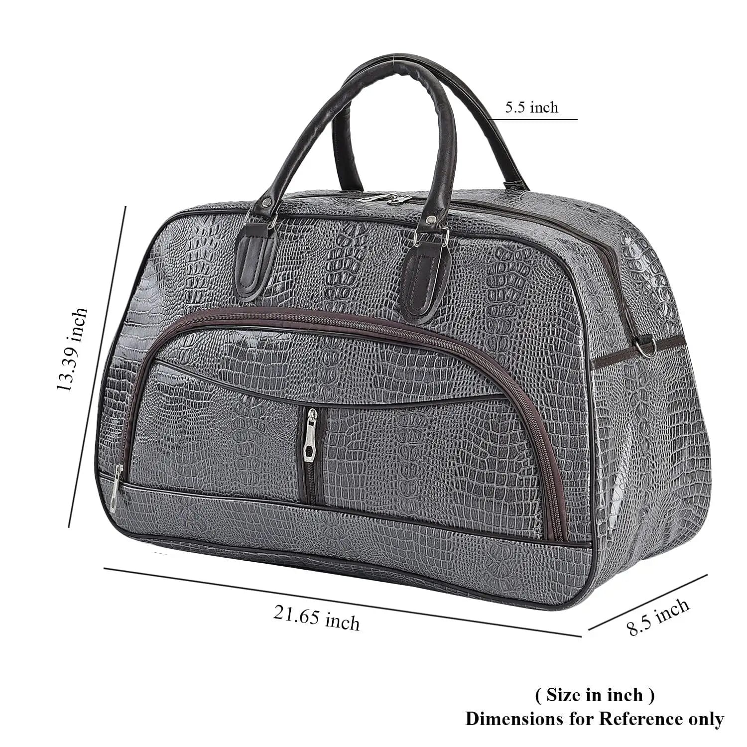Gray Crocodile Embossed Pattern Faux Leather Travel Bag with Handle Drop and Shoulder Strap
