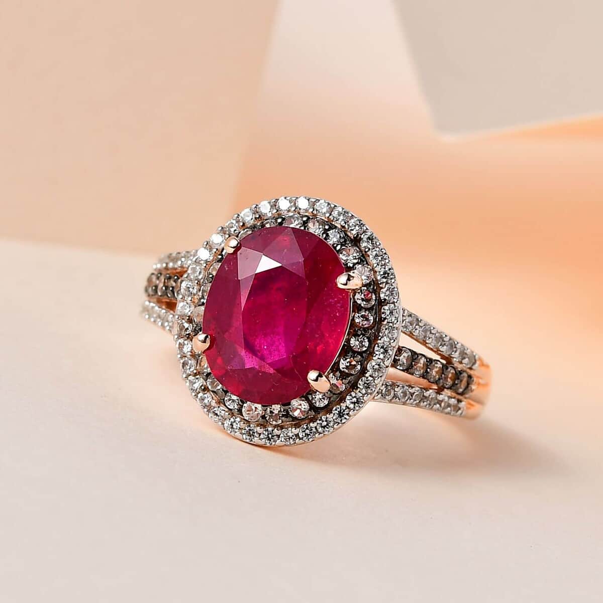 Niassa Ruby (FF), White and Champagne Zircon Ring in Vermeil RG Over Sterling Silver (Size 10.0) 4.30 ctw image number 1