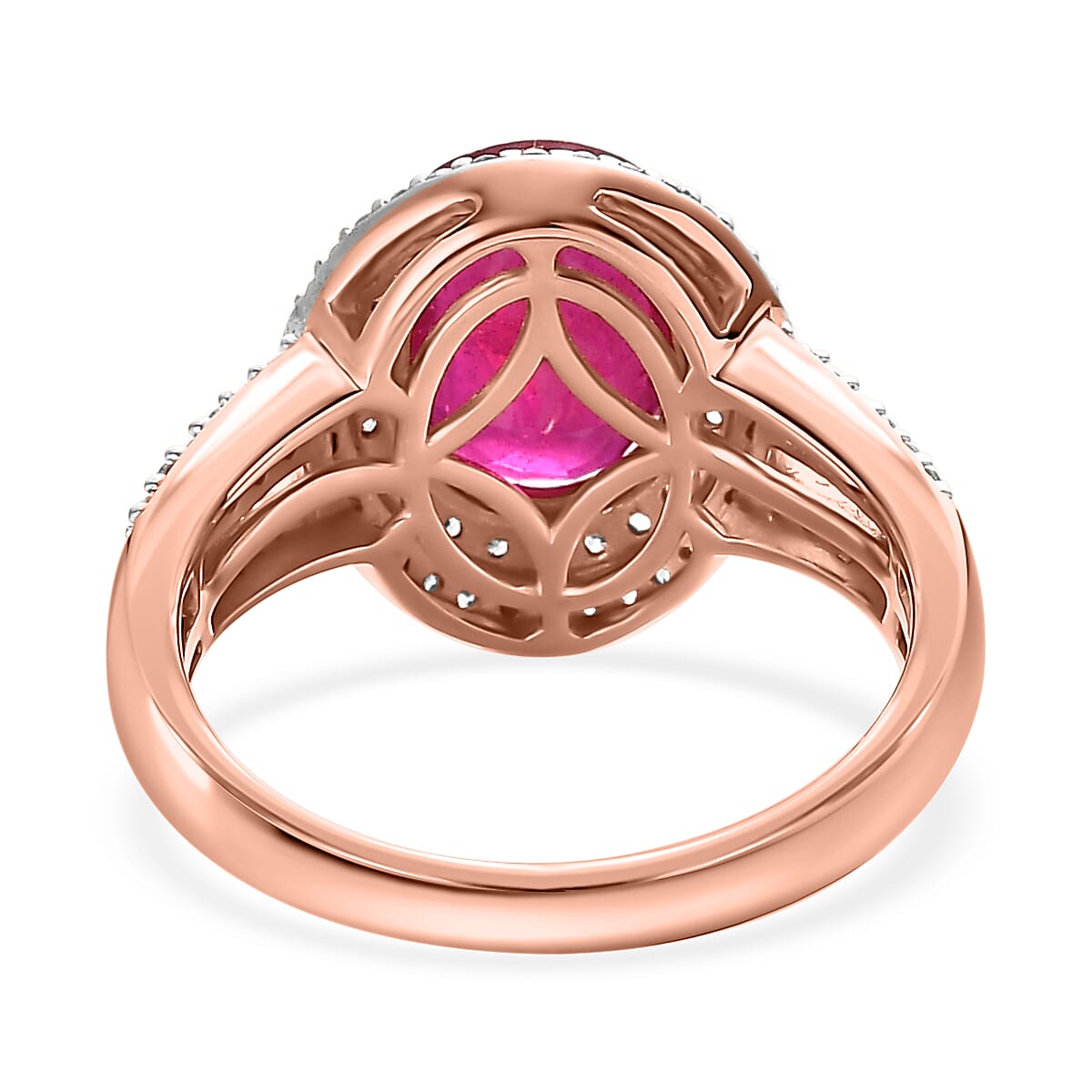 Niassa Ruby Double Halo Ring in Vermeil Yellow Gold Over Sterling Silver, White and Champagne Zircon Accent Ring, Ruby Jewelry, Gift For Her 4.60 ctw