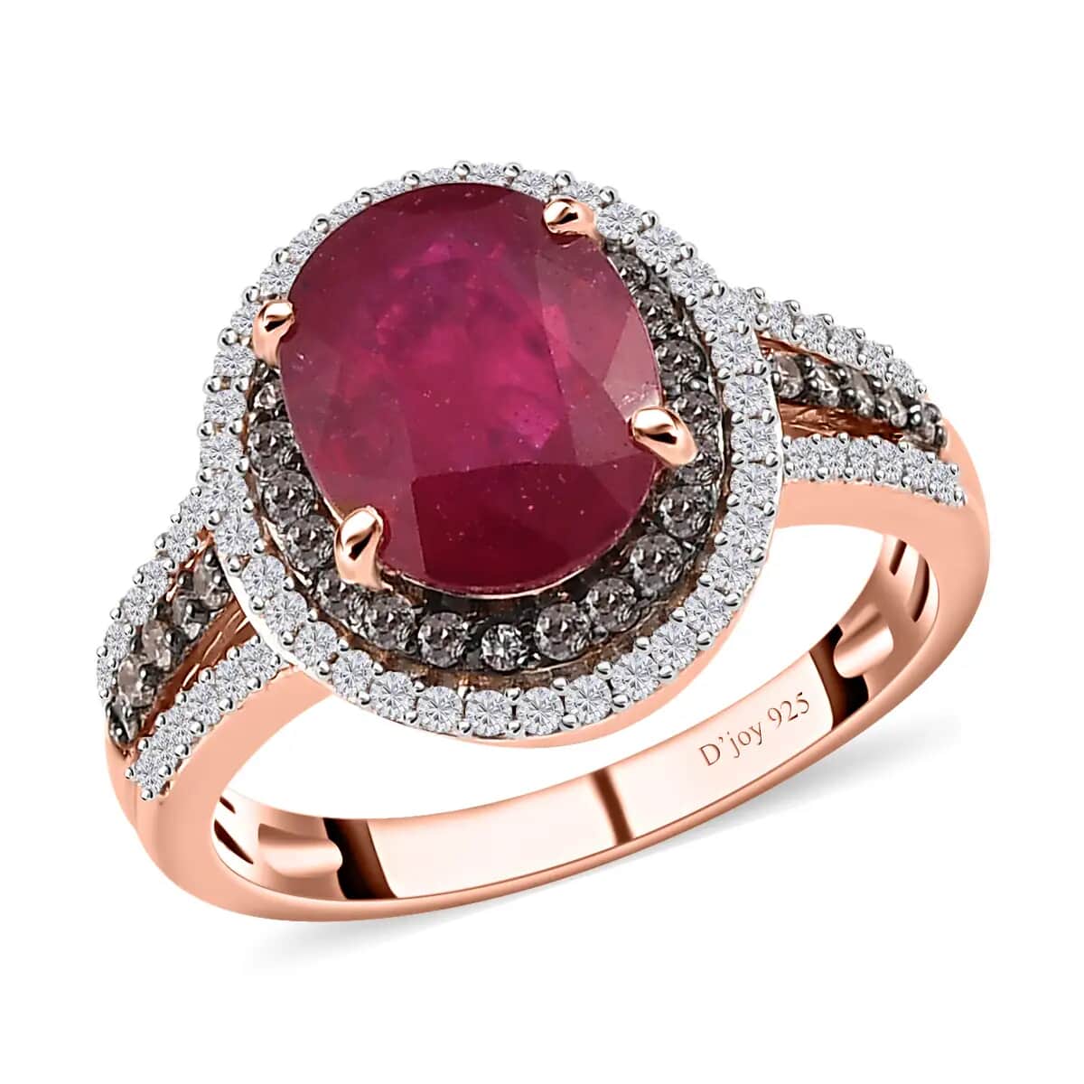 Niassa Ruby Double Halo Ring in Vermeil Yellow Gold Over Sterling Silver, White and Champagne Zircon Accent Ring, Ruby Jewelry, Gift For Her 4.60 ctw image number 0