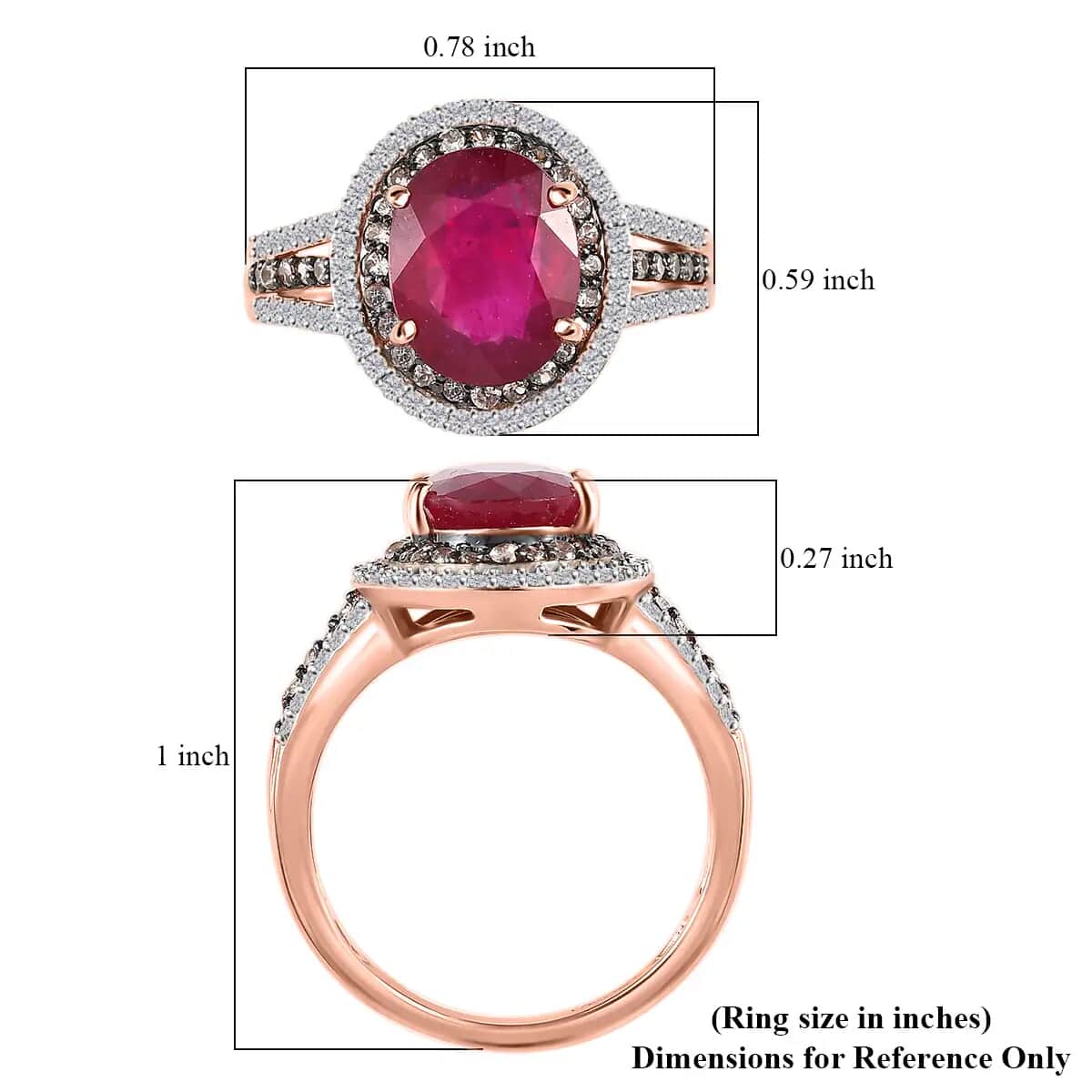 Niassa Ruby Double Halo Ring in Vermeil Yellow Gold Over Sterling Silver, White and Champagne Zircon Accent Ring, Ruby Jewelry, Gift For Her 4.60 ctw image number 6