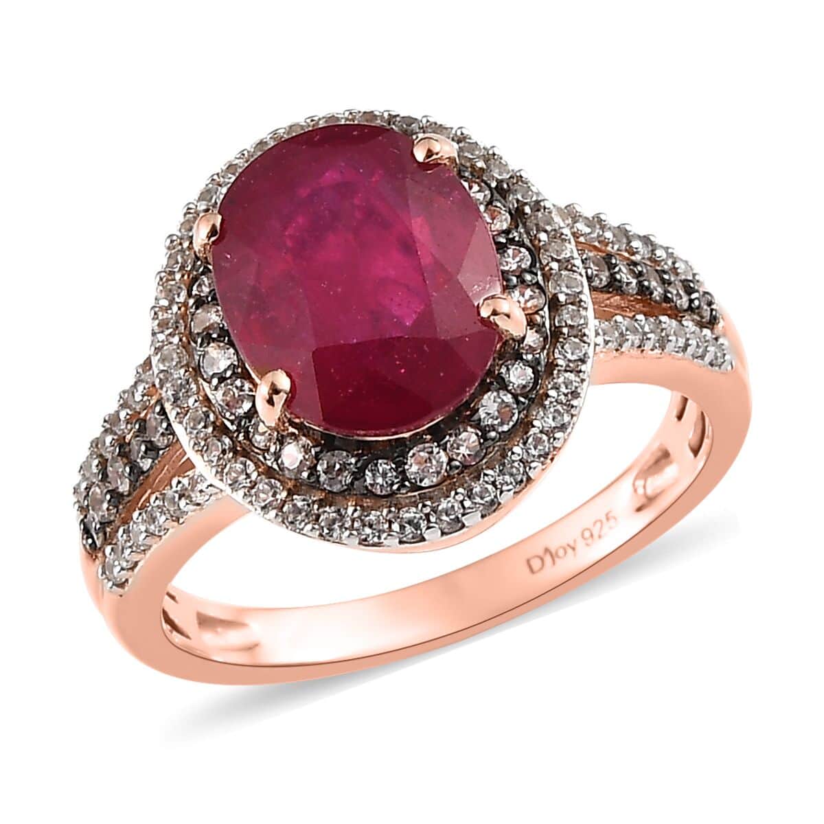 Niassa Ruby Double Halo Ring in Vermeil Yellow Gold Over Sterling Silver, White and Champagne Zircon Accent Ring, Ruby Jewelry, Gift For Her 4.60 ctw image number 0