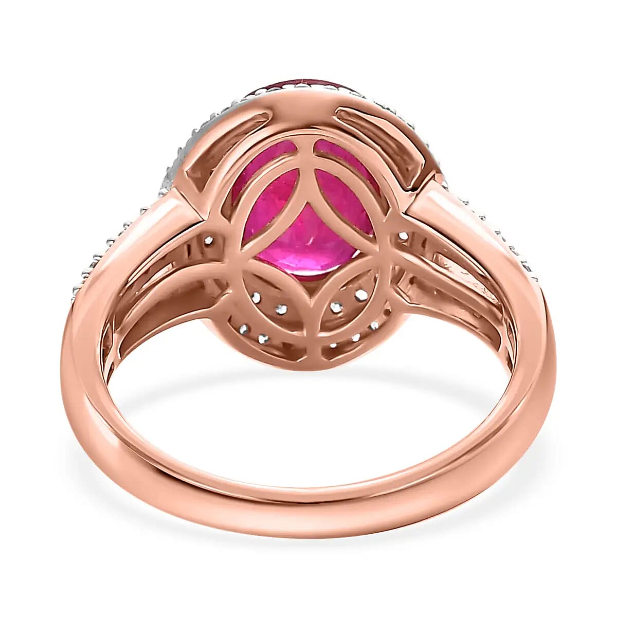 Niassa Ruby Double Halo Ring in Vermeil Yellow Gold Over Sterling Silver, White and Champagne Zircon Accent Ring, Ruby Jewelry, Gift For Her 4.60 ctw image number 5