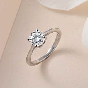 Moissanite 0.92 ctw Ring in Platinum Over Sterling Silver (Size 6.5)