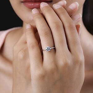 Moissanite 0.92 ctw Ring in Platinum Over Sterling Silver (Size 6.5)