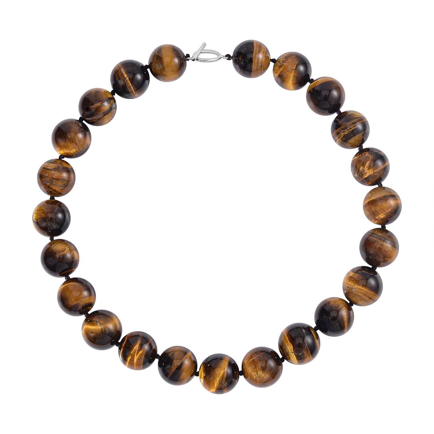 Yellow Tigers Eye Necklace 1250.00 ctw in Rhodium Over Sterling Silver (Size 20.0)