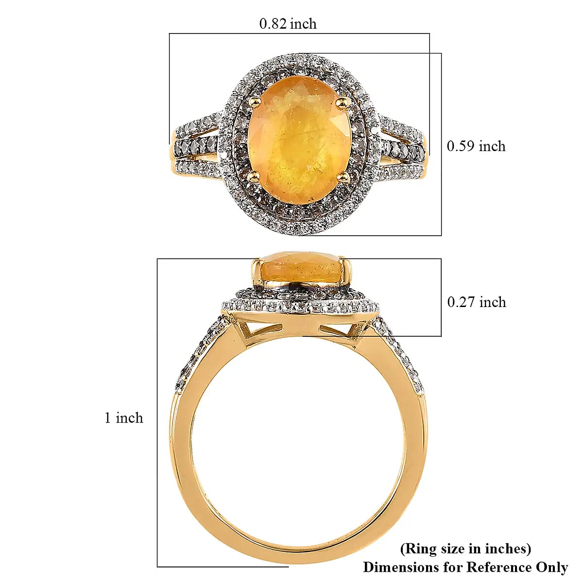 Yellow Sapphire Double Halo Ring in Vermeil Yellow Gold Over Sterling Silver, White and Champagne Zircon Accent Ring, Sapphire Jewelry, Gift For Her 5.00 ctw image number 6