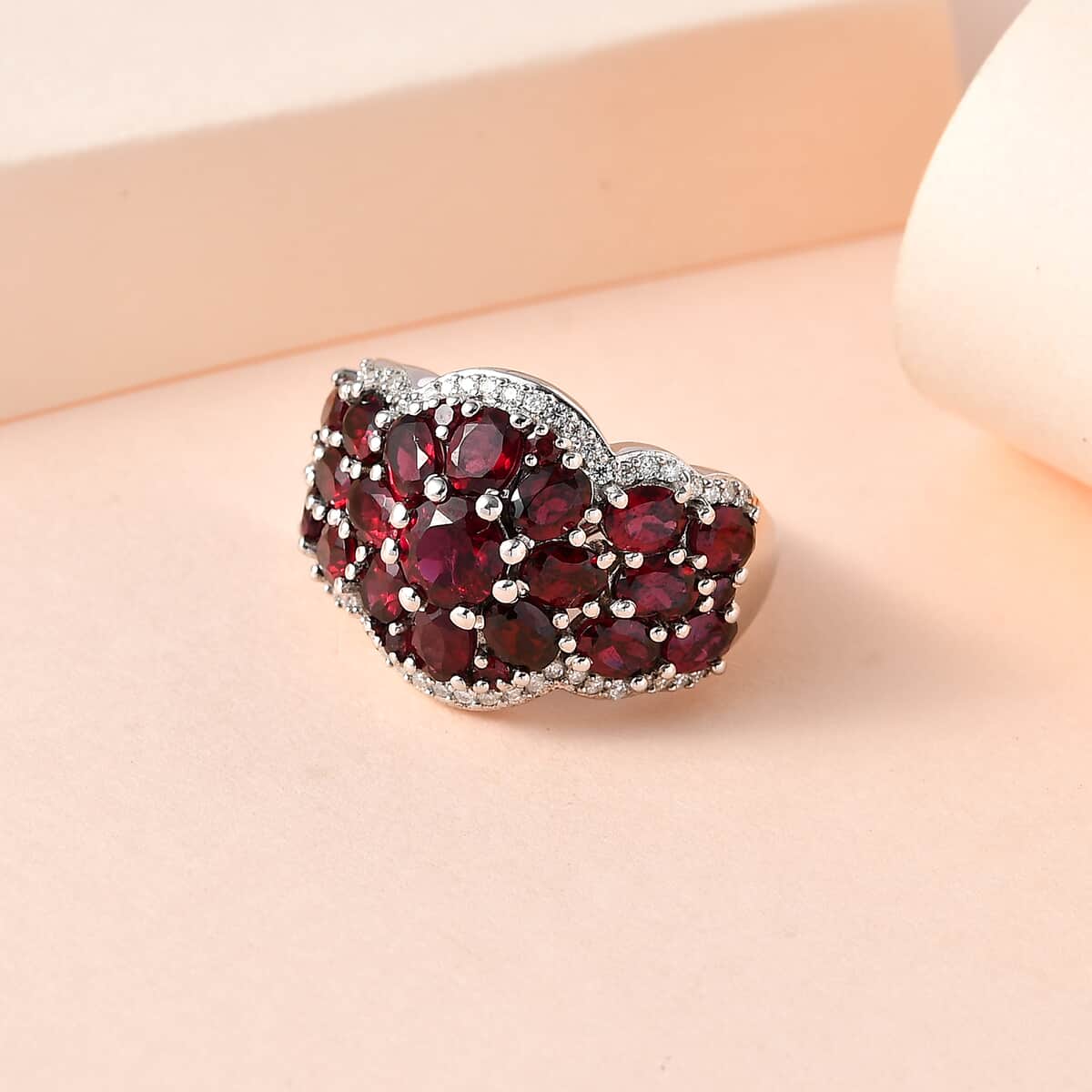 Premium Anthill Garnet and Moissanite Cluster Ring in Platinum Over Sterling Silver 4.65 ctw image number 1