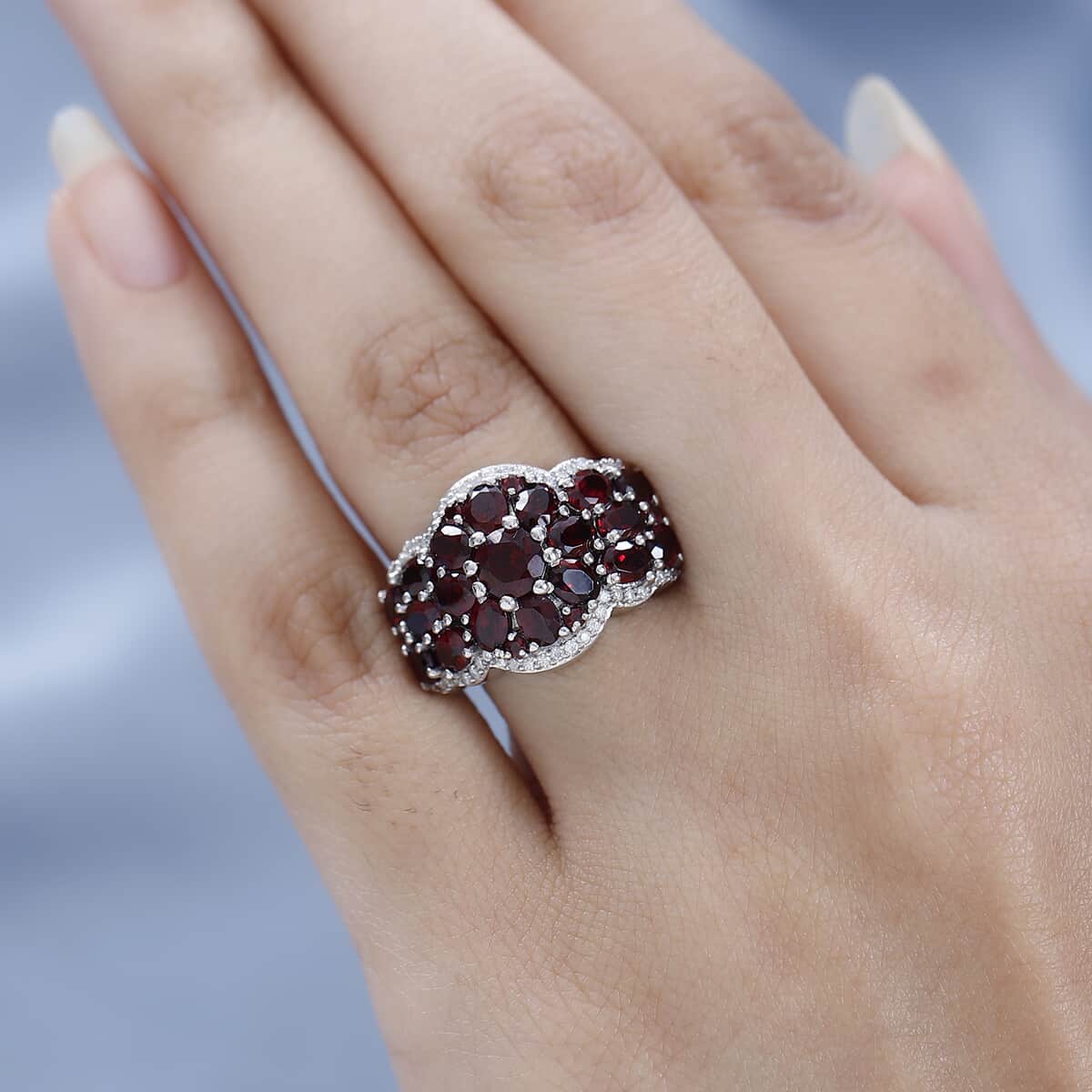 Premium Anthill Garnet and Moissanite Cluster Ring in Platinum Over Sterling Silver 4.65 ctw image number 2