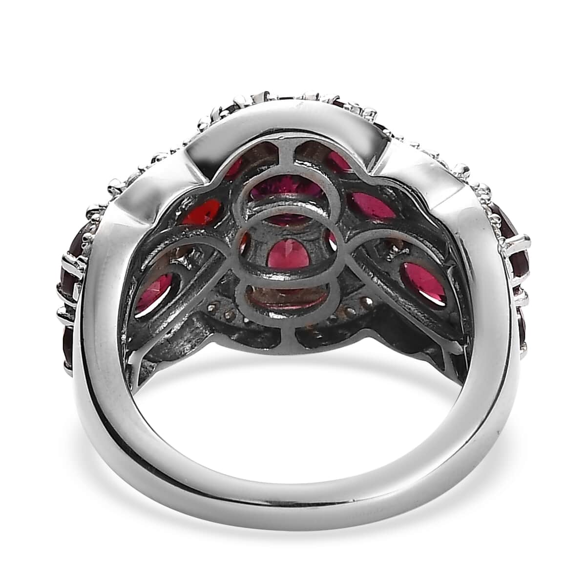 Premium Anthill Garnet and Moissanite Cluster Ring in Platinum Over Sterling Silver 4.65 ctw image number 4