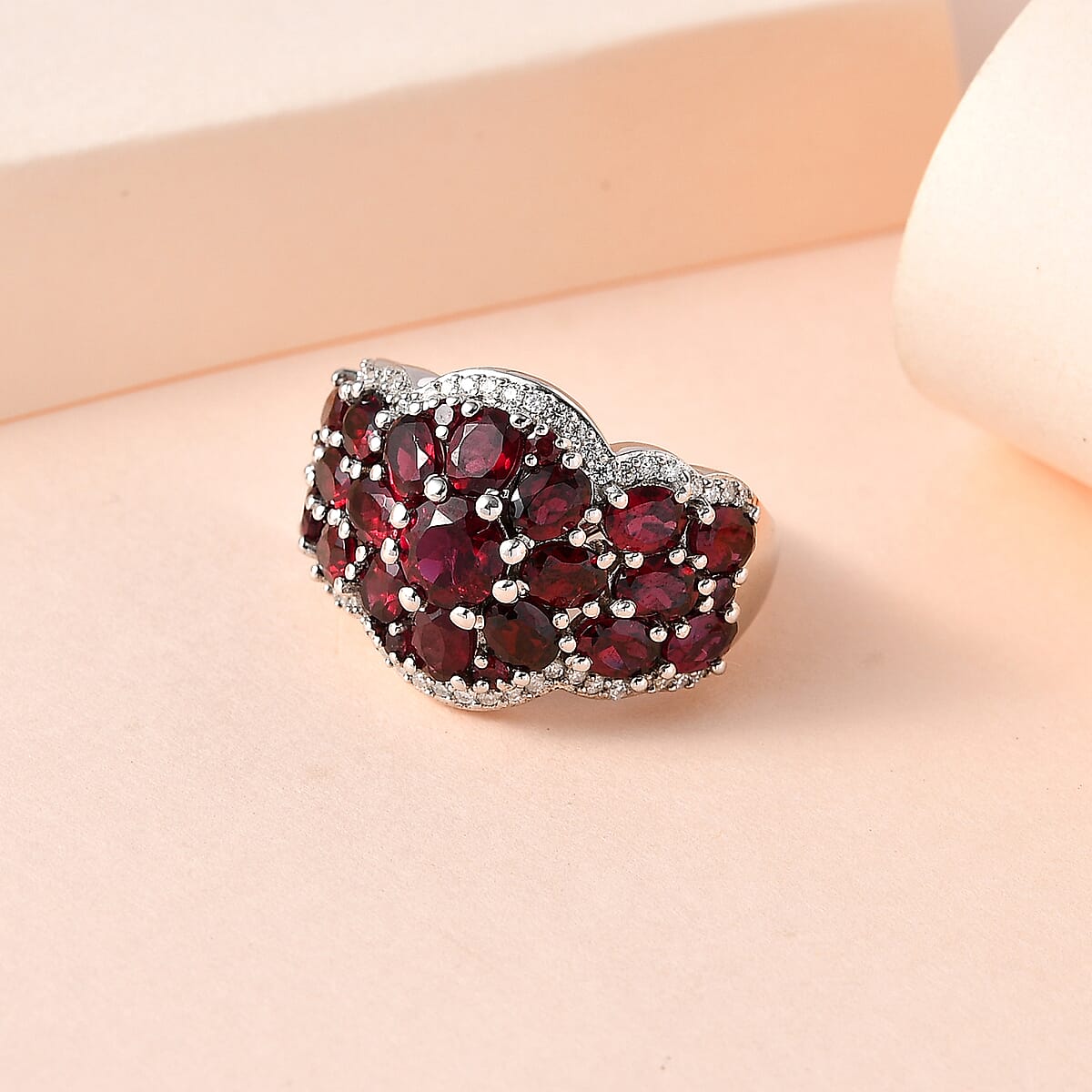Premium Anthill Garnet and Moissanite Cluster Ring in Platinum Over Sterling Silver (Size 6.0) 4.65 ctw image number 1