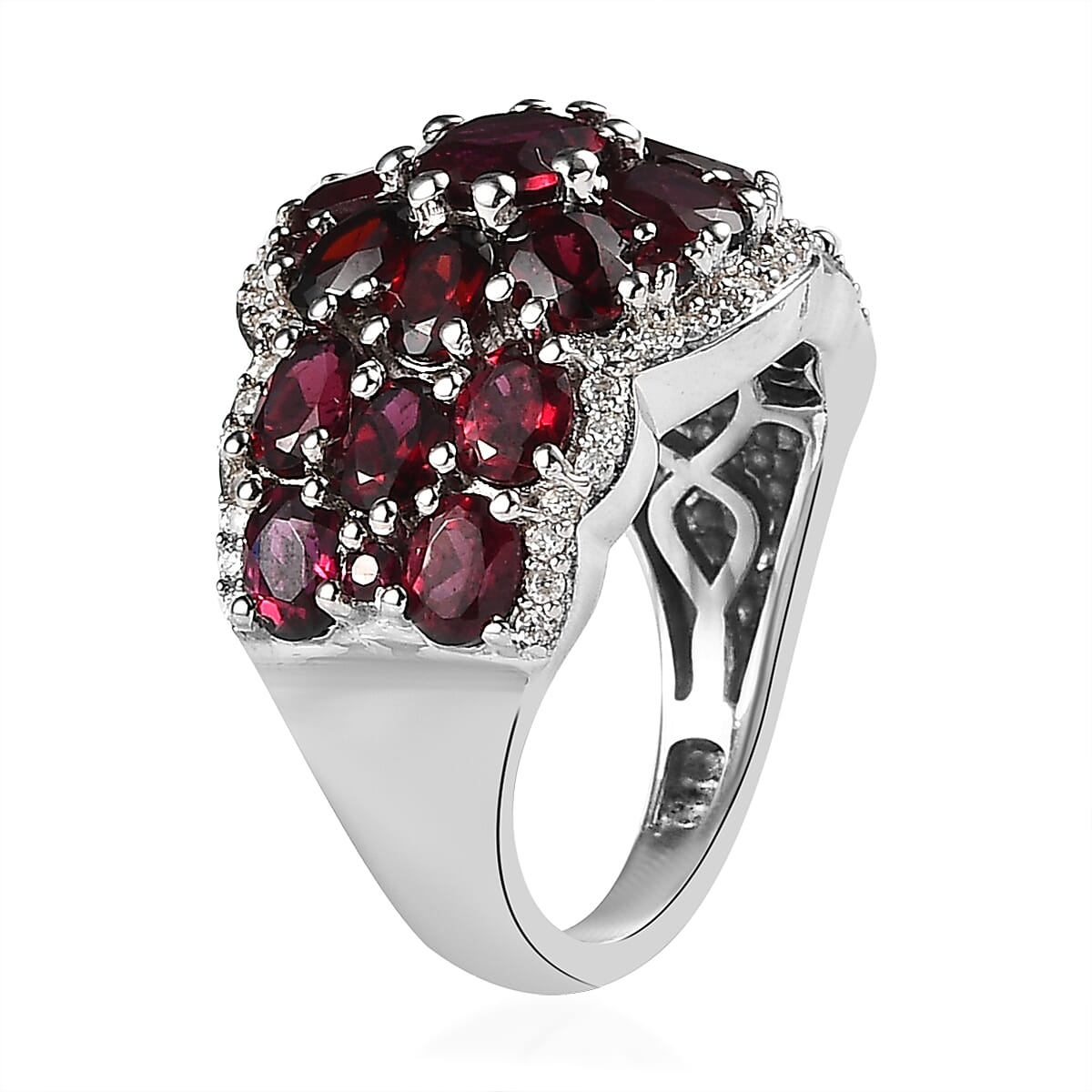 Premium Anthill Garnet and Moissanite Cluster Ring in Platinum Over Sterling Silver (Size 6.0) 4.65 ctw image number 3