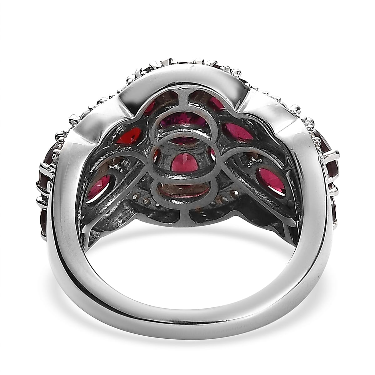 Premium Anthill Garnet and Moissanite Cluster Ring in Platinum Over Sterling Silver (Size 6.0) 4.65 ctw image number 4