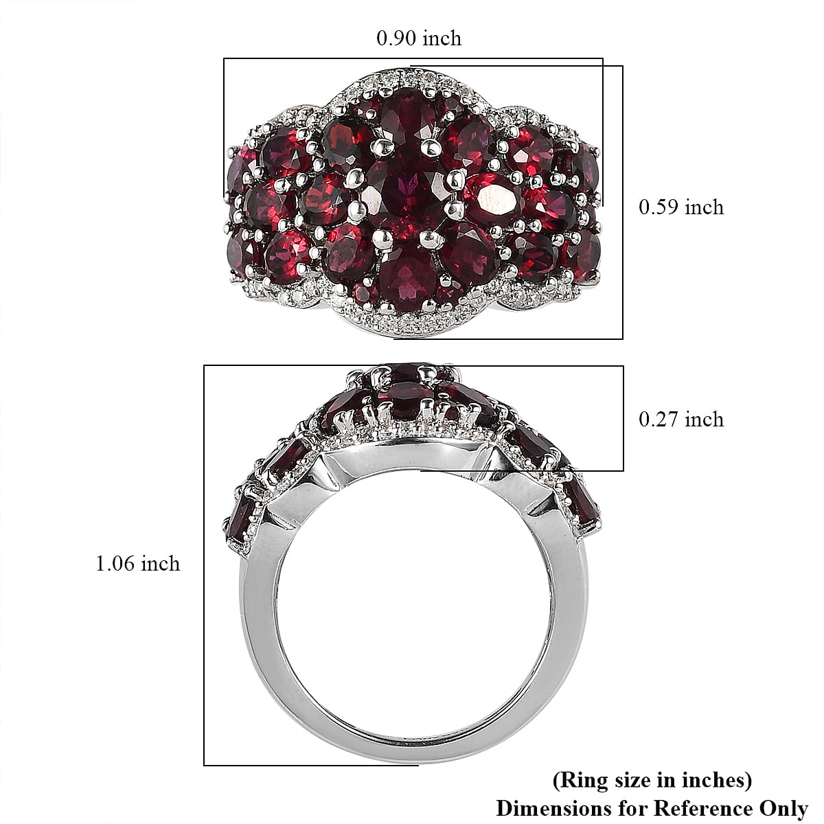 Premium Anthill Garnet and Moissanite Cluster Ring in Platinum Over Sterling Silver (Size 6.0) 4.65 ctw image number 5