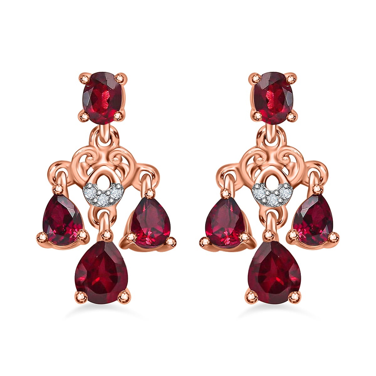 Premium Anthill Garnet and White Zircon Earrings in Vermeil Rose Gold Over Sterling Silver 2.00 ctw