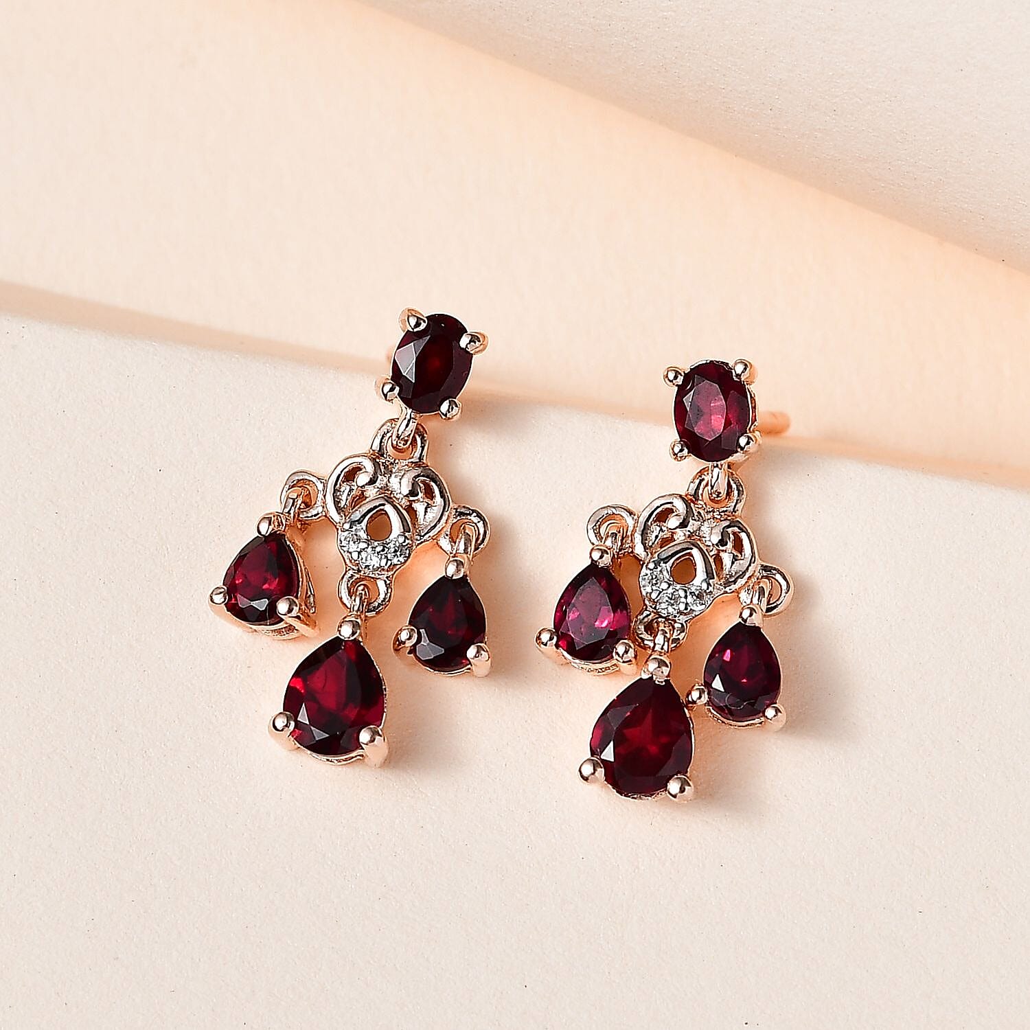 Premium Anthill Garnet and White Zircon Earrings in Vermeil Rose Gold Over Sterling Silver 2.00 ctw