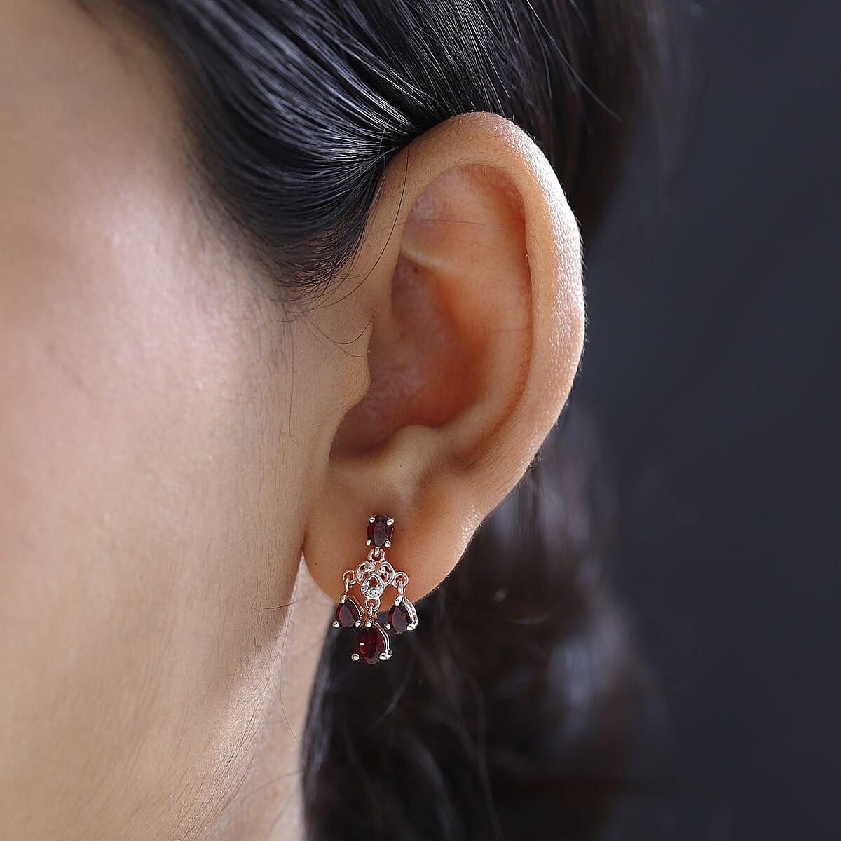 Premium Anthill Garnet and White Zircon Earrings in Vermeil Rose Gold Over Sterling Silver 2.00 ctw image number 2