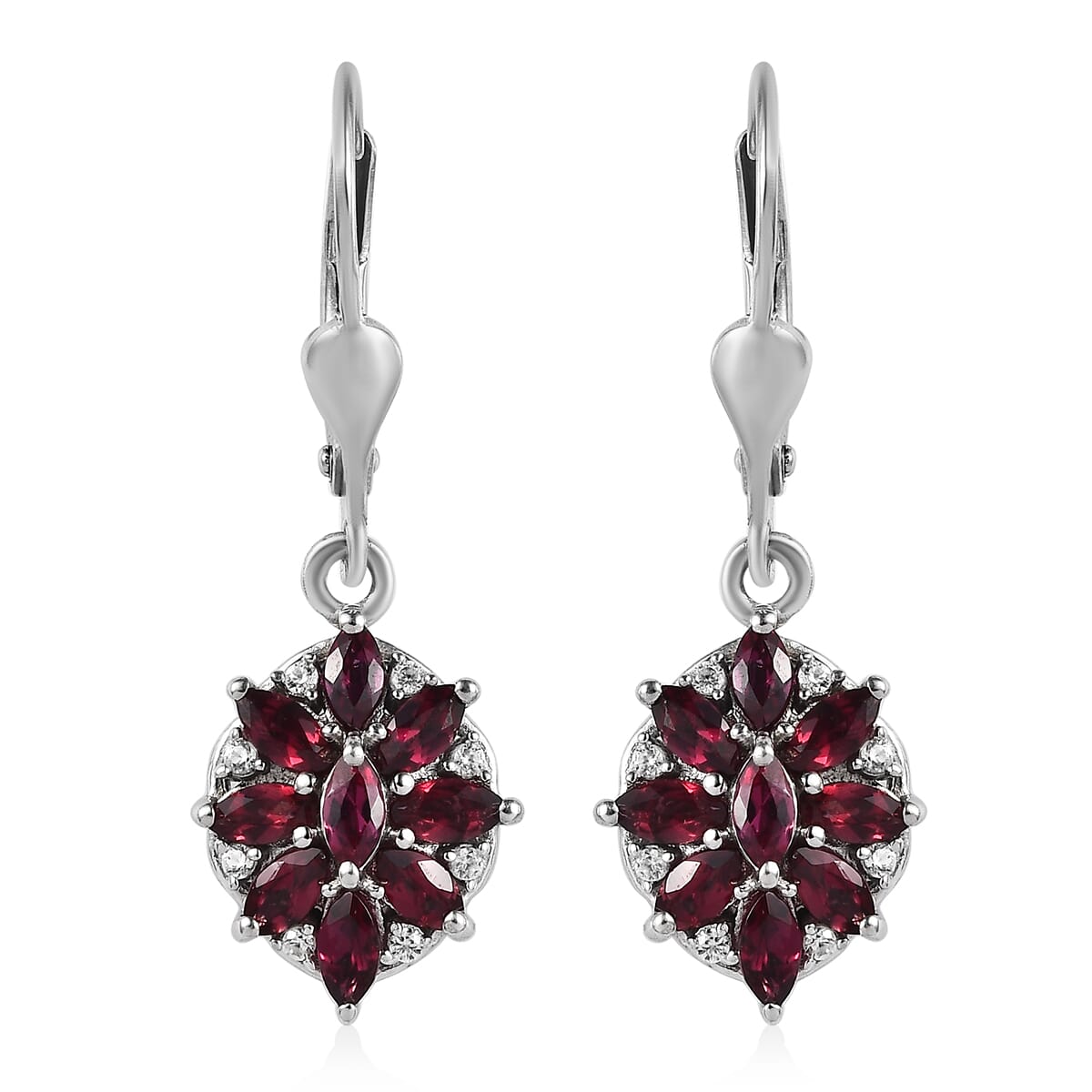 Anthill Garnet and White Zircon Lever Back Earrings in Platinum Over Sterling Silver 1.80 ctw image number 0