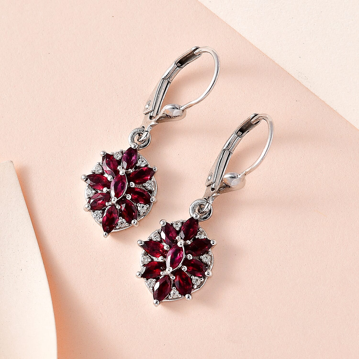 Anthill Garnet and White Zircon Lever Back Earrings in Platinum Over Sterling Silver 1.80 ctw