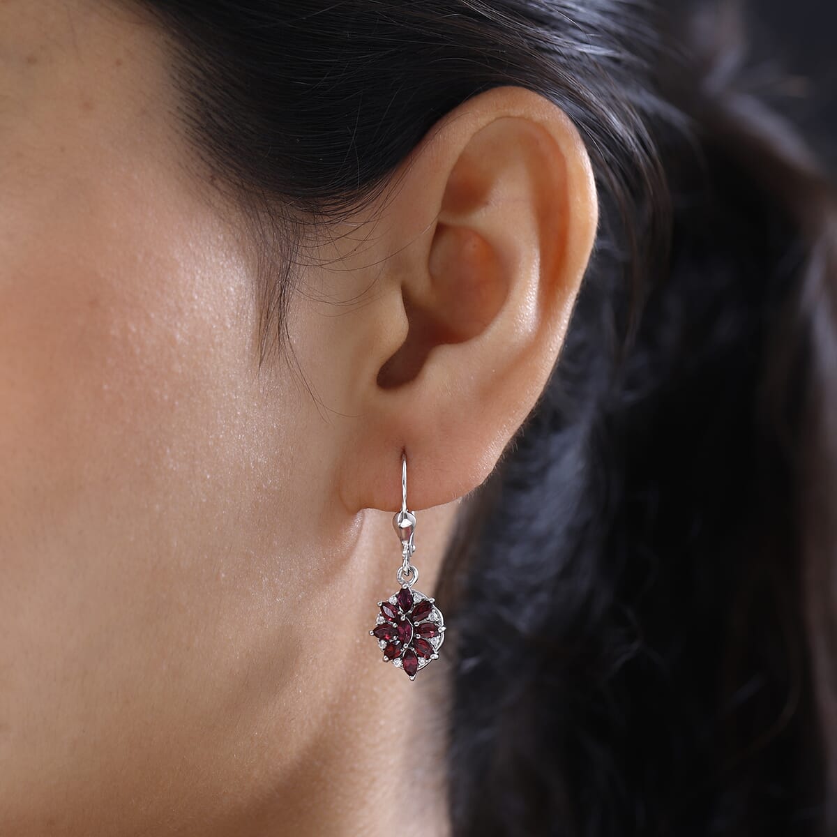 Anthill Garnet and White Zircon Lever Back Earrings in Platinum Over Sterling Silver 1.80 ctw image number 2