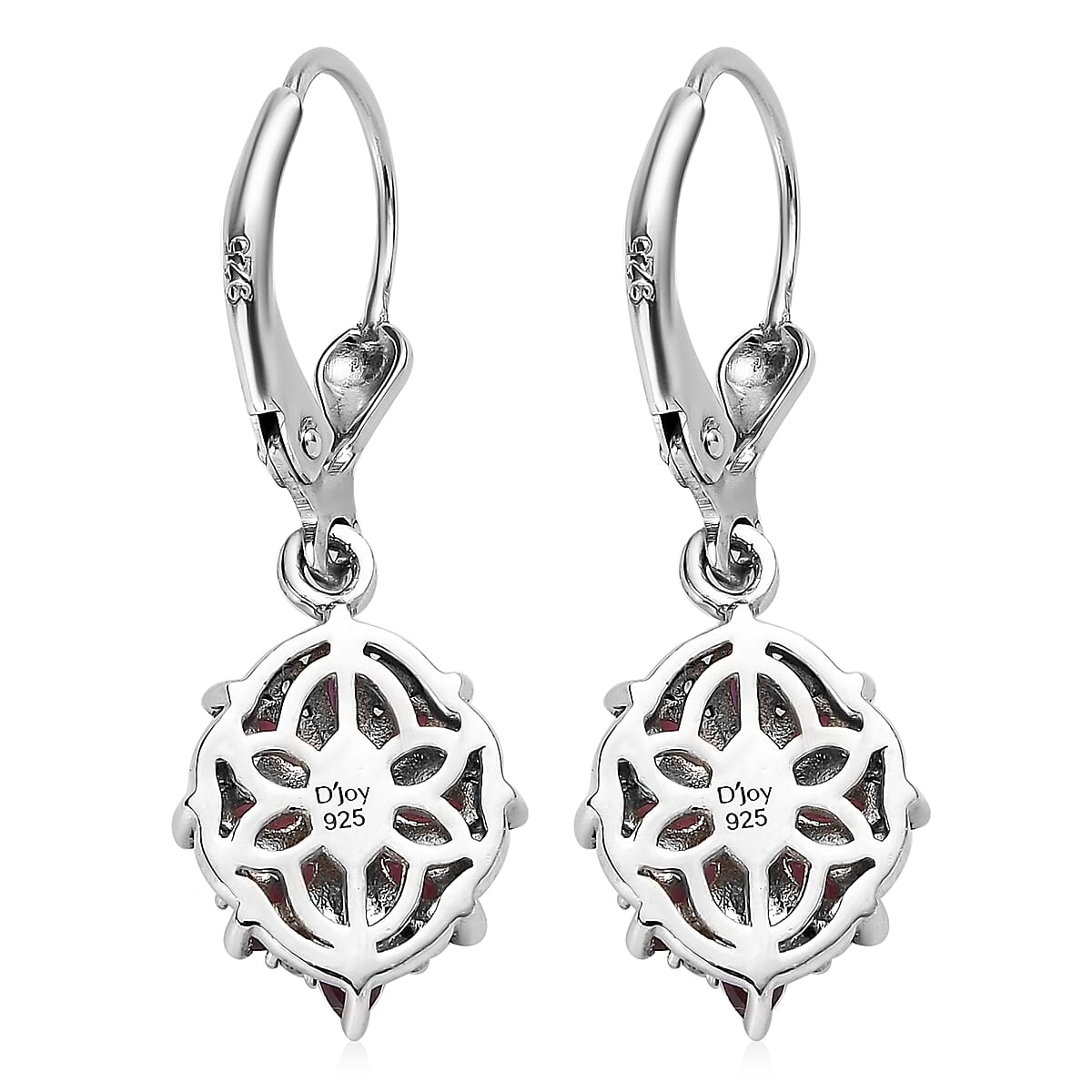 Anthill Garnet and White Zircon Lever Back Earrings in Platinum Over Sterling Silver 1.80 ctw