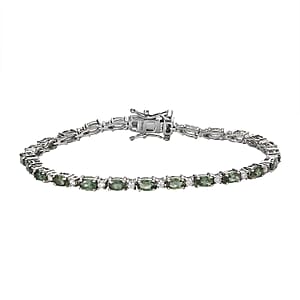 Tanzanian Natural Green Apatite and Moissanite Tennis Bracelet in Platinum Over Sterling Silver (7.25 In) 7.15 ctw