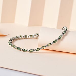 Tanzanian Natural Green Apatite and Moissanite Tennis Bracelet in Platinum Over Sterling Silver (7.25 In) 7.15 ctw