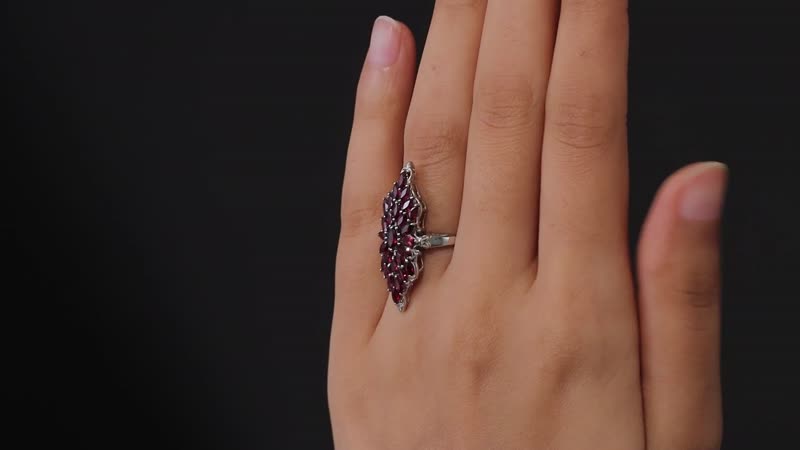 Premium Anthill Garnet Elongated Ring in Platinum Over Sterling Silver 2.60 ctw