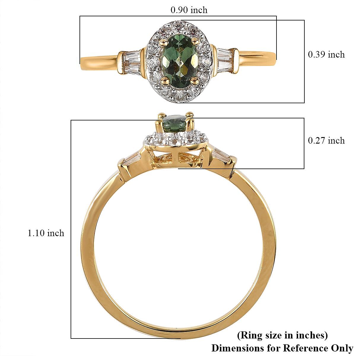 Tanzanian Natural Green Apatite and White Zircon Halo Ring in Vermeil Yellow Gold Over Sterling Silver (Size 5.0) 1.00 ctw