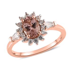 Blush Tourmaline and White Zircon Sunburst Ring in Vermeil Rose Gold Over Sterling Silver 1.50 ctw