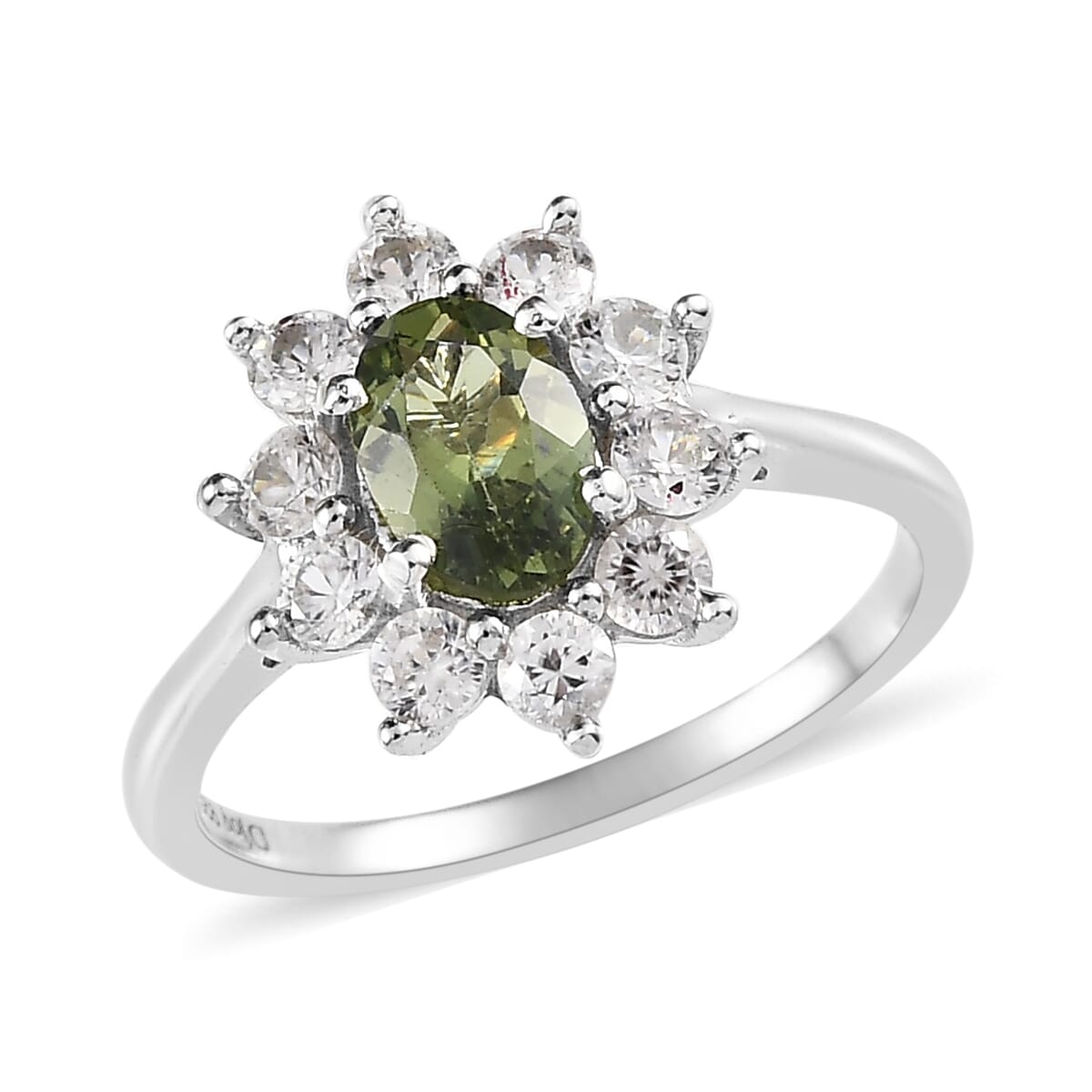 Green Apatite and White Zircon Sunburst Ring in Platinum Over Sterling Silver (Size 10.0) 1.75 ctw image number 0