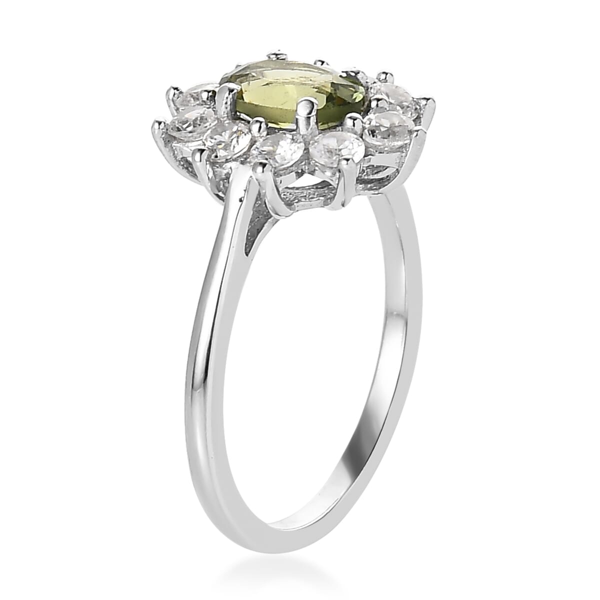 Green Apatite and White Zircon Sunburst Ring in Platinum Over Sterling Silver (Size 10.0) 1.75 ctw image number 3
