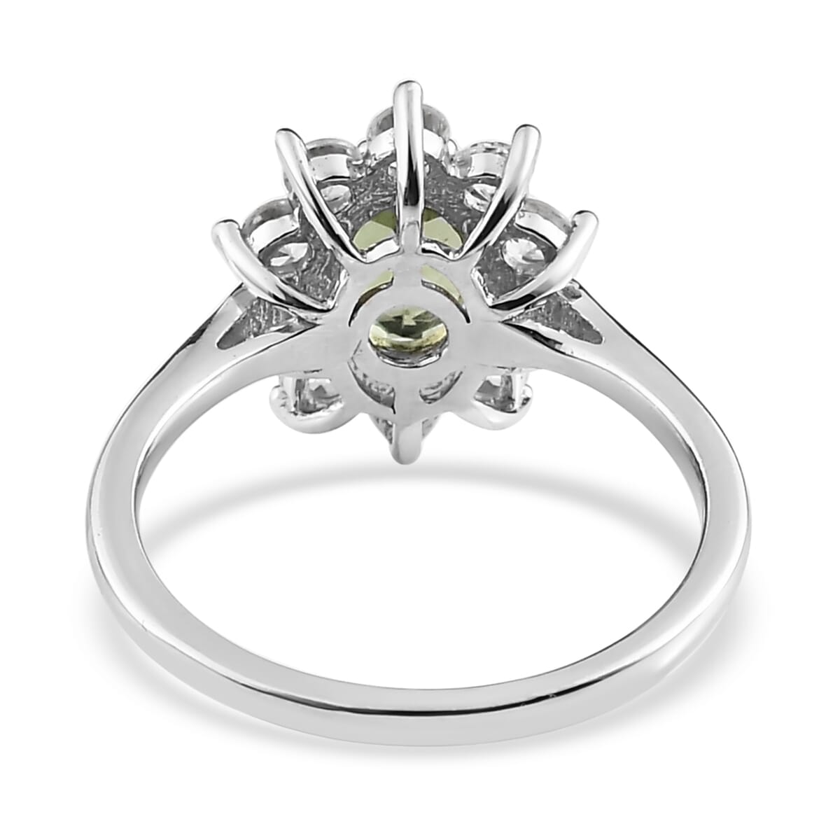 Green Apatite and White Zircon Sunburst Ring in Platinum Over Sterling Silver (Size 10.0) 1.75 ctw image number 4