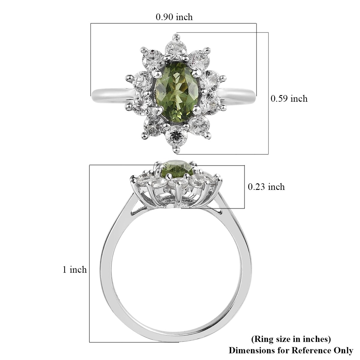 Green Apatite and White Zircon Sunburst Ring in Platinum Over Sterling Silver (Size 10.0) 1.75 ctw image number 5