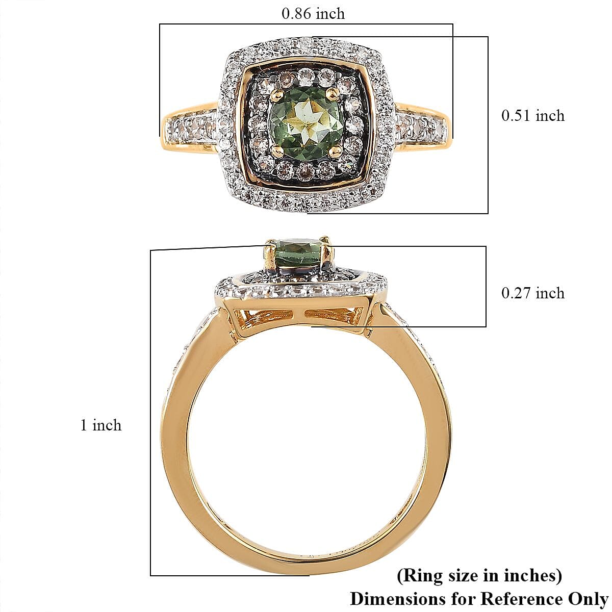 Tanzanian Natural Green Apatite, White and Champagne Zircon Double Halo Ring in Vermeil Yellow Gold Over Sterling Silver (Size 10.0) 1.20 ctw