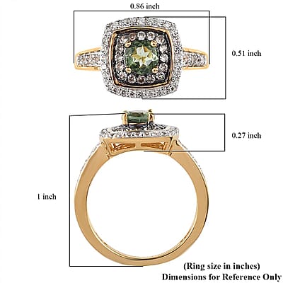 Tanzanian Natural Green Apatite, White and Champagne Zircon Double Halo Ring in Vermeil Yellow Gold Over Sterling Silver (Size 10.0) 1.20 ctw