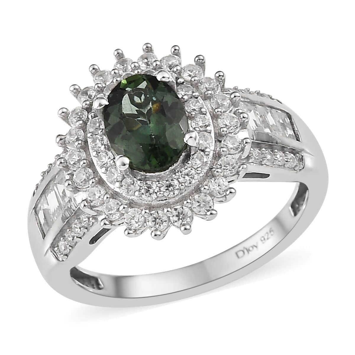 Green Apatite and White Zircon Sunburst Ring in Platinum Over Sterling Silver (Size 10.0) 2.80 ctw image number 0