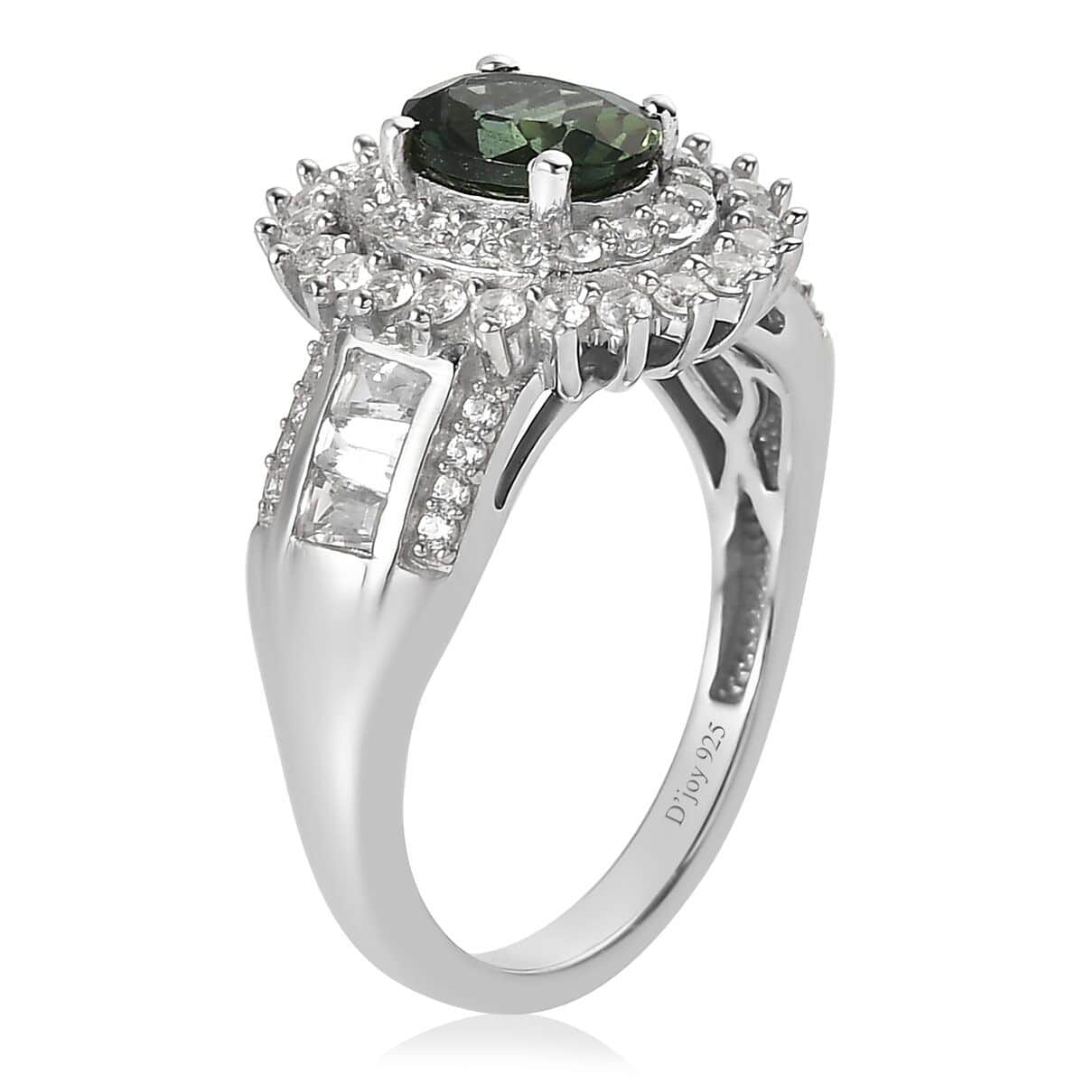 Green Apatite and White Zircon Sunburst Ring in Platinum Over Sterling Silver (Size 10.0) 2.80 ctw image number 2