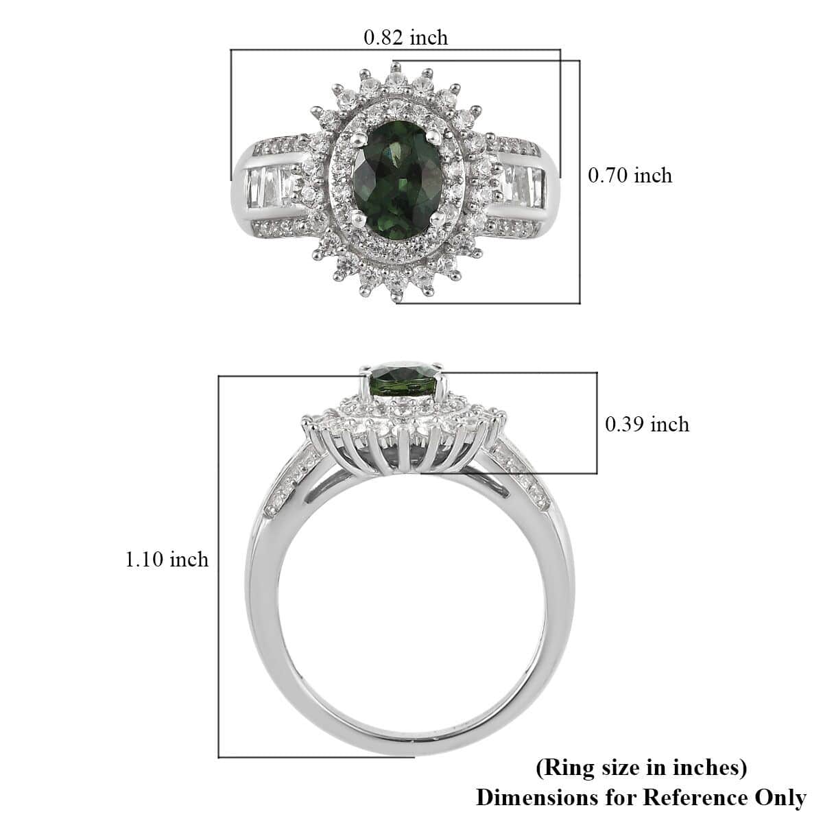 Green Apatite and White Zircon Sunburst Ring in Platinum Over Sterling Silver (Size 10.0) 2.80 ctw image number 4