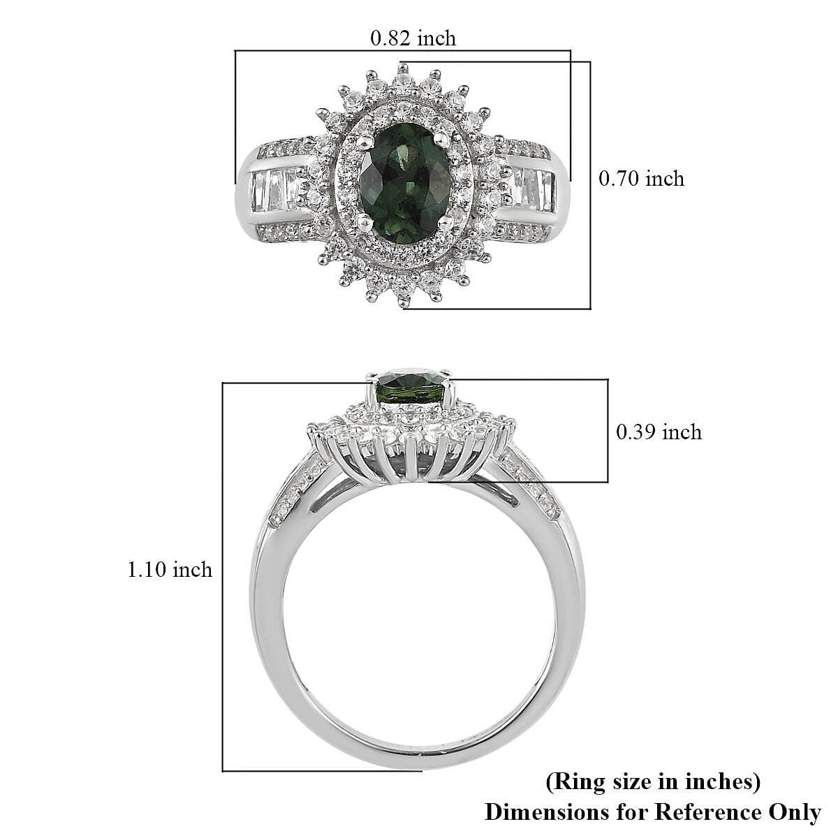 Tanzanian Natural Green Apatite and White Zircon Ring in Platinum Over Sterling Silver (Size 7.0) 2.75 ctw image number 5