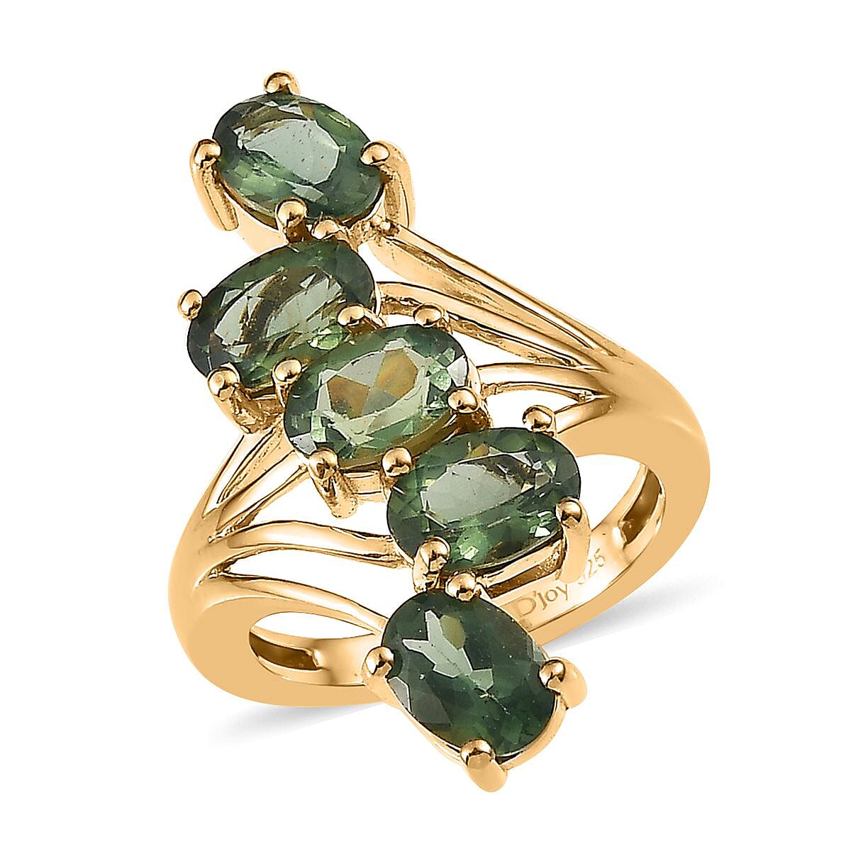 Tanzanian Natural Green Apatite 5 Stone Ring in Vermeil Yellow Gold Over Sterling Silver (Size 10.0) 3.90 ctw