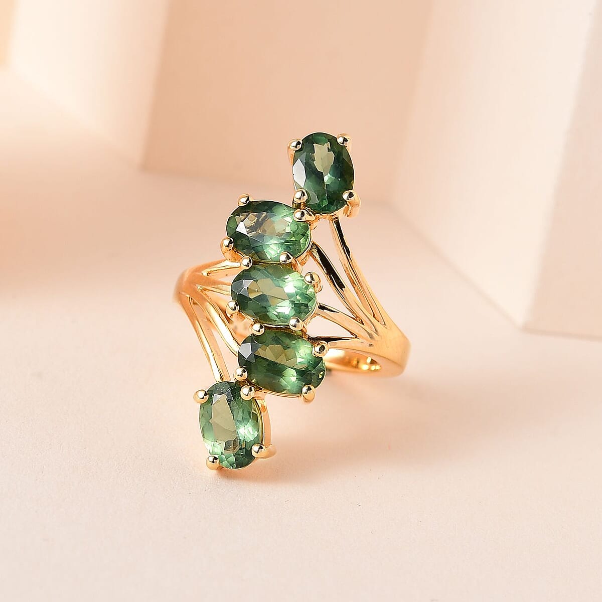 Tanzanian Natural Green Apatite 5 Stone Ring in Vermeil Yellow Gold Over Sterling Silver 3.90 ctw image number 1