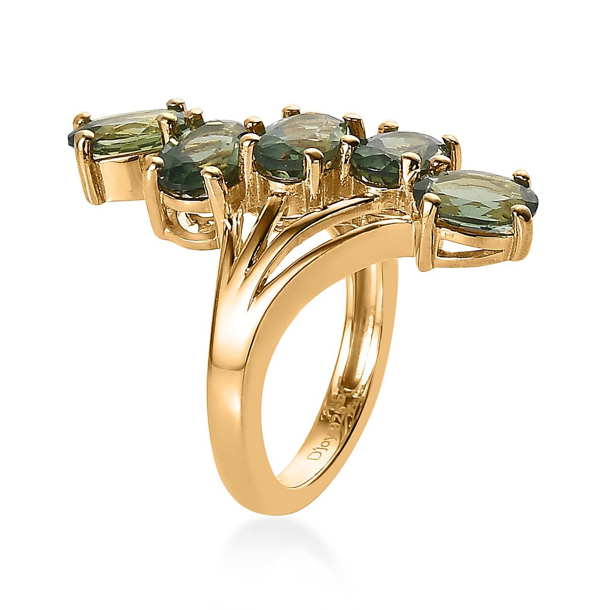 Tanzanian Natural Green Apatite 5 Stone Ring in Vermeil Yellow Gold Over Sterling Silver 3.90 ctw image number 3