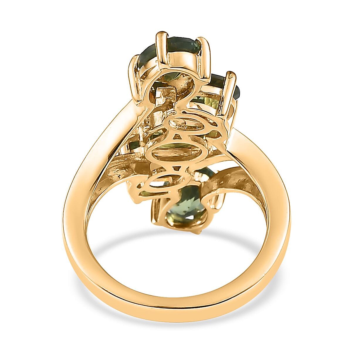 Tanzanian Natural Green Apatite 5 Stone Ring in Vermeil Yellow Gold Over Sterling Silver 3.90 ctw image number 4