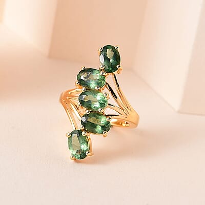Tanzanian Natural Green Apatite 5 Stone Ring in Vermeil Yellow Gold Over Sterling Silver (Size 7.0) 3.90 ctw
