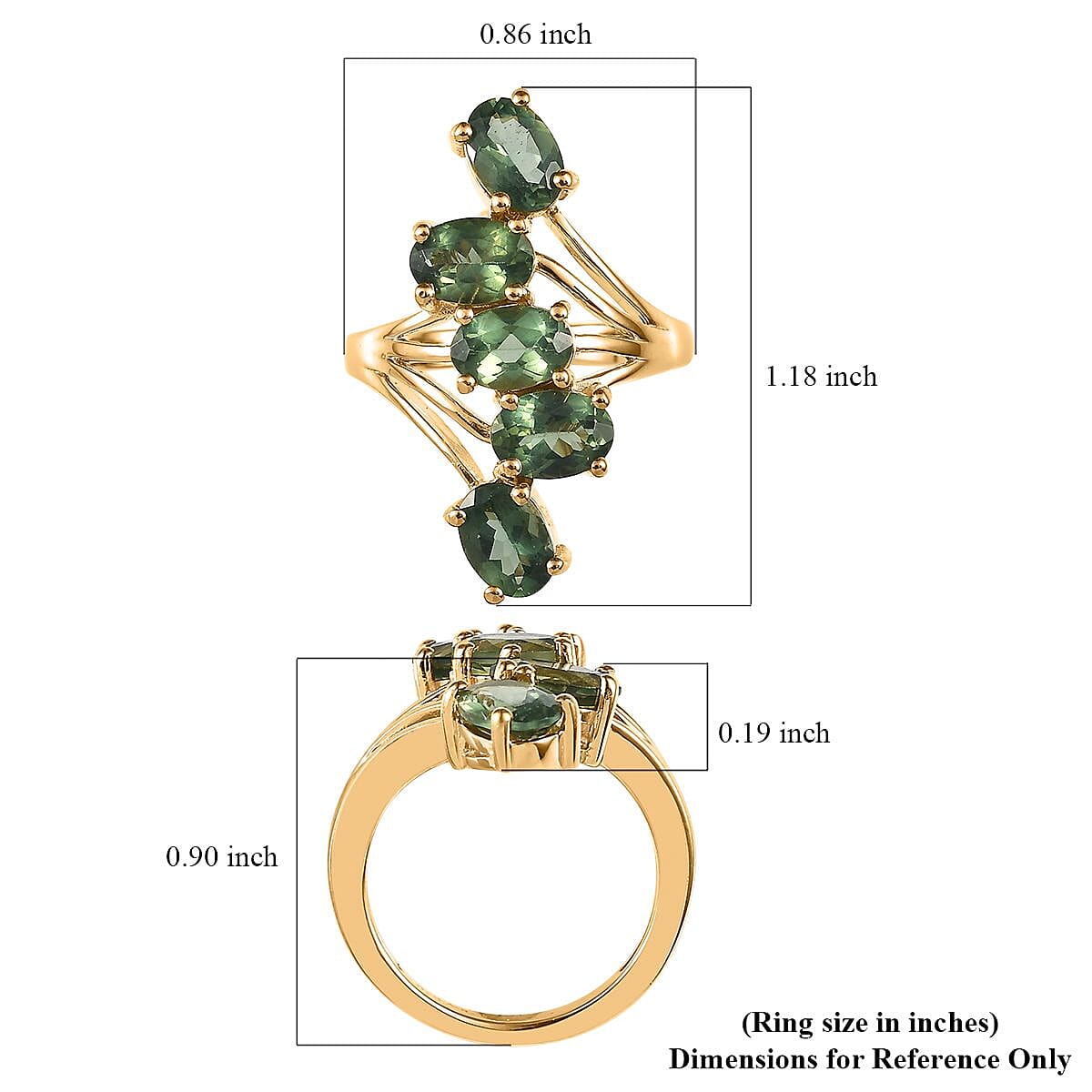 Tanzanian Natural Green Apatite 5 Stone Ring in Vermeil Yellow Gold Over Sterling Silver (Size 7.0) 3.90 ctw image number 5