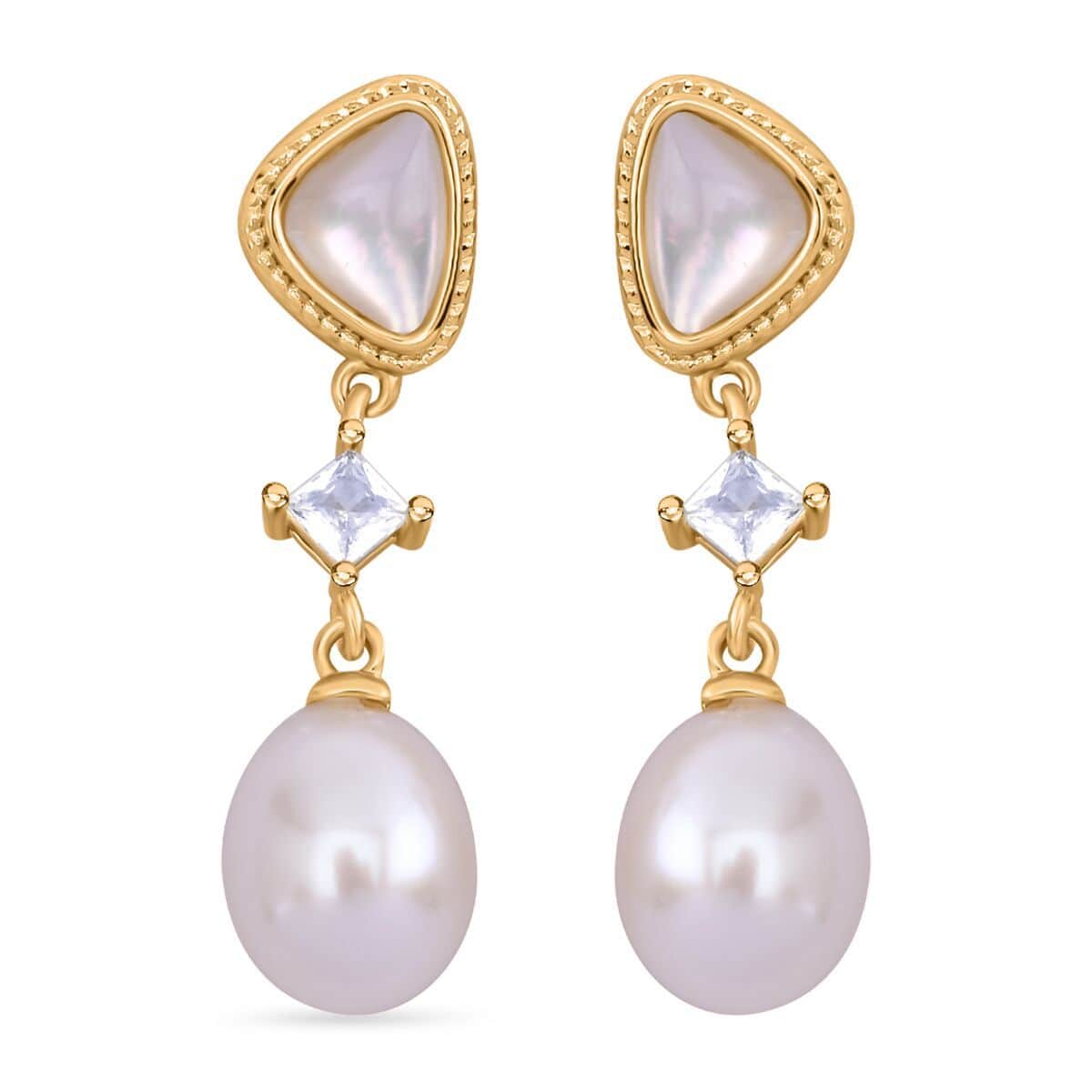 Freshwater Pearl and Multi Gemstone Earrings in Goldtone 0.30 ctw image number 0