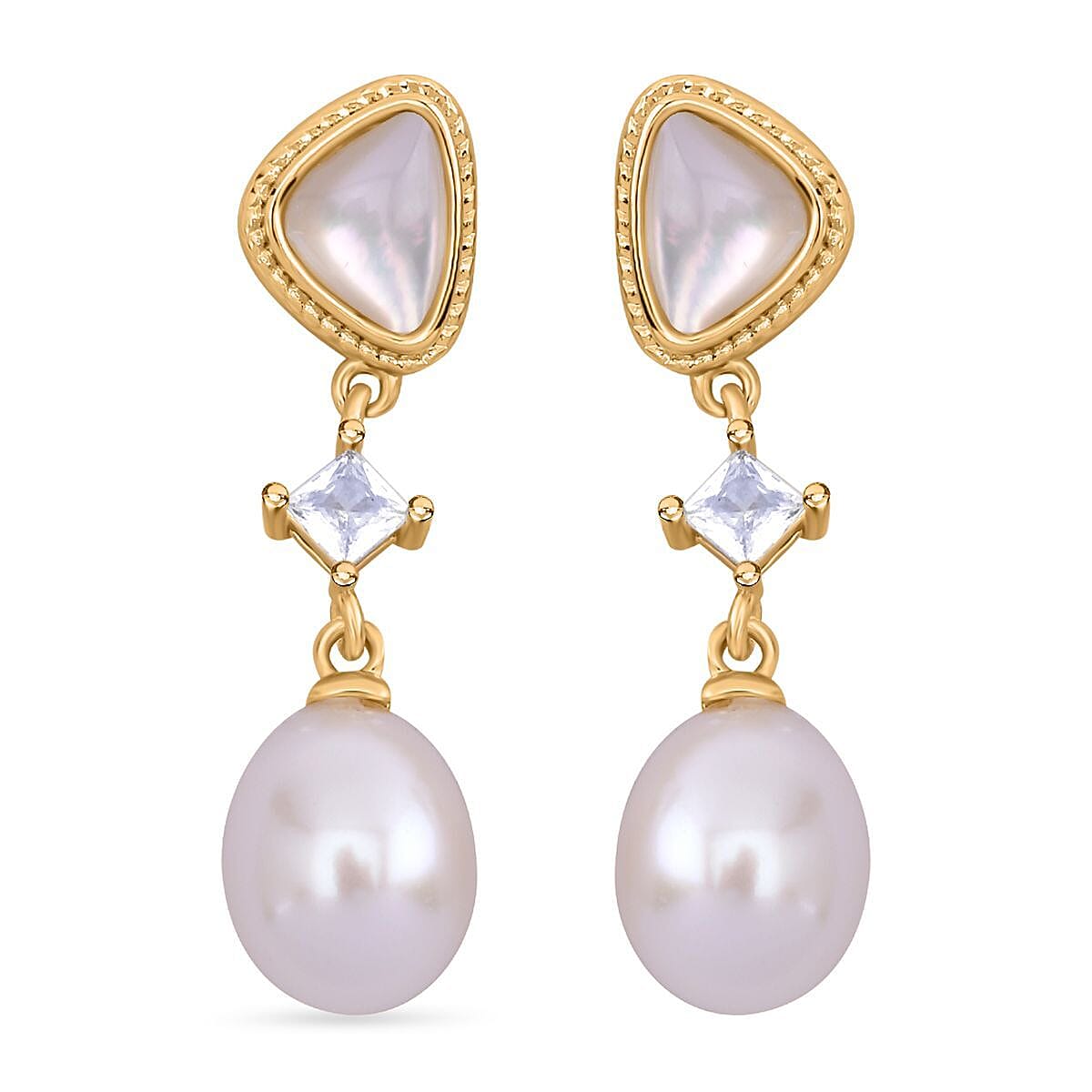 Freshwater Pearl and Multi Gemstone Earrings in Goldtone 0.30 ctw image number 0