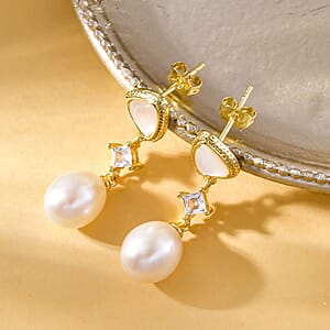 Freshwater Pearl and Multi Gemstone 0.30 ctw Earrings in Goldtone