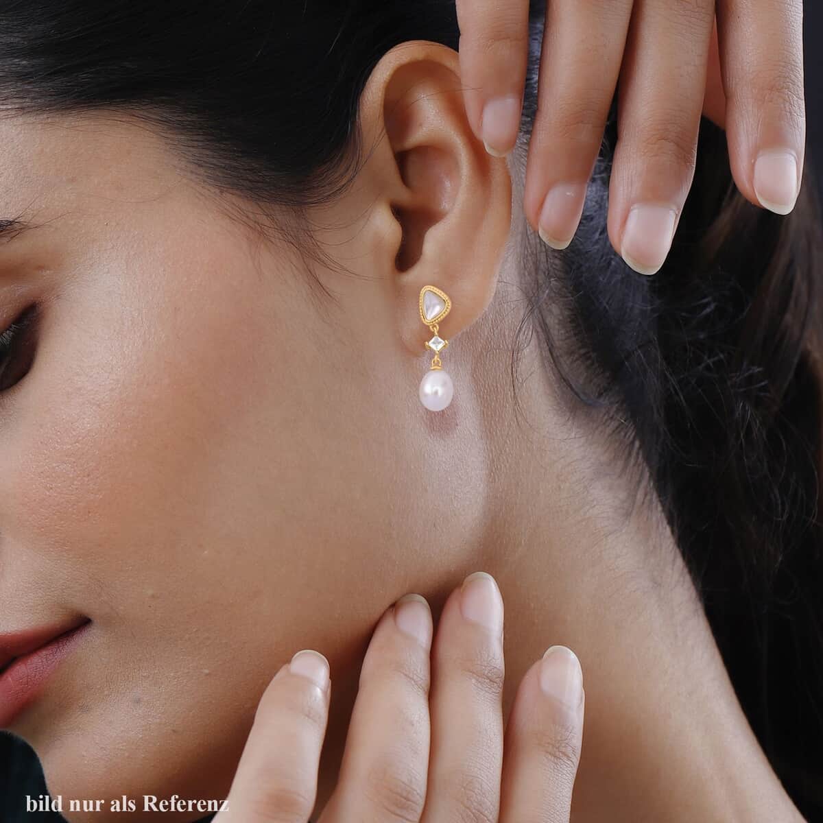 Freshwater Pearl and Multi Gemstone Earrings in Goldtone 0.30 ctw image number 2